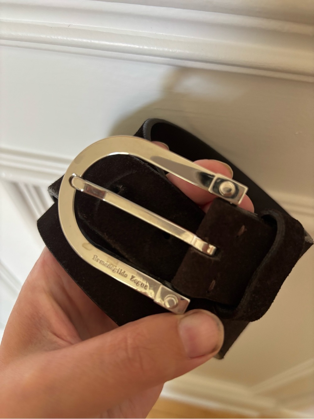 Ermenegildo Zegna Dark Brown Suede Belt with Silver size 42